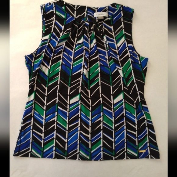 Calvin Klein Women's Sleeveless blouse Top Chevron size PM (Petite Medium) - Picture 12 of 12